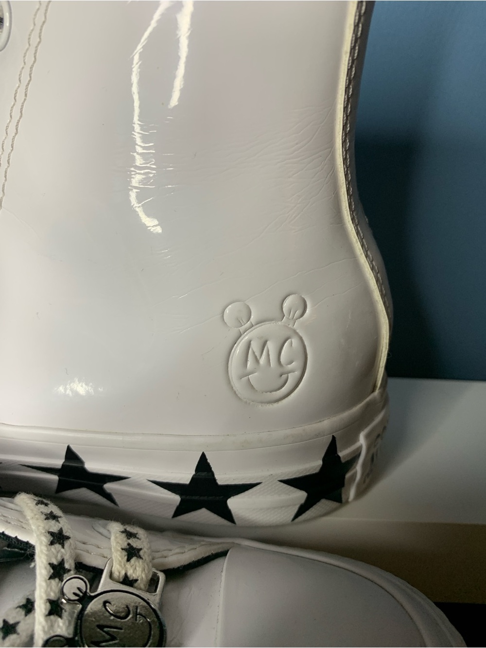 Converse Patent White High-Top All Star Sneakers with Black Logo Stars - Picture 5 of 7